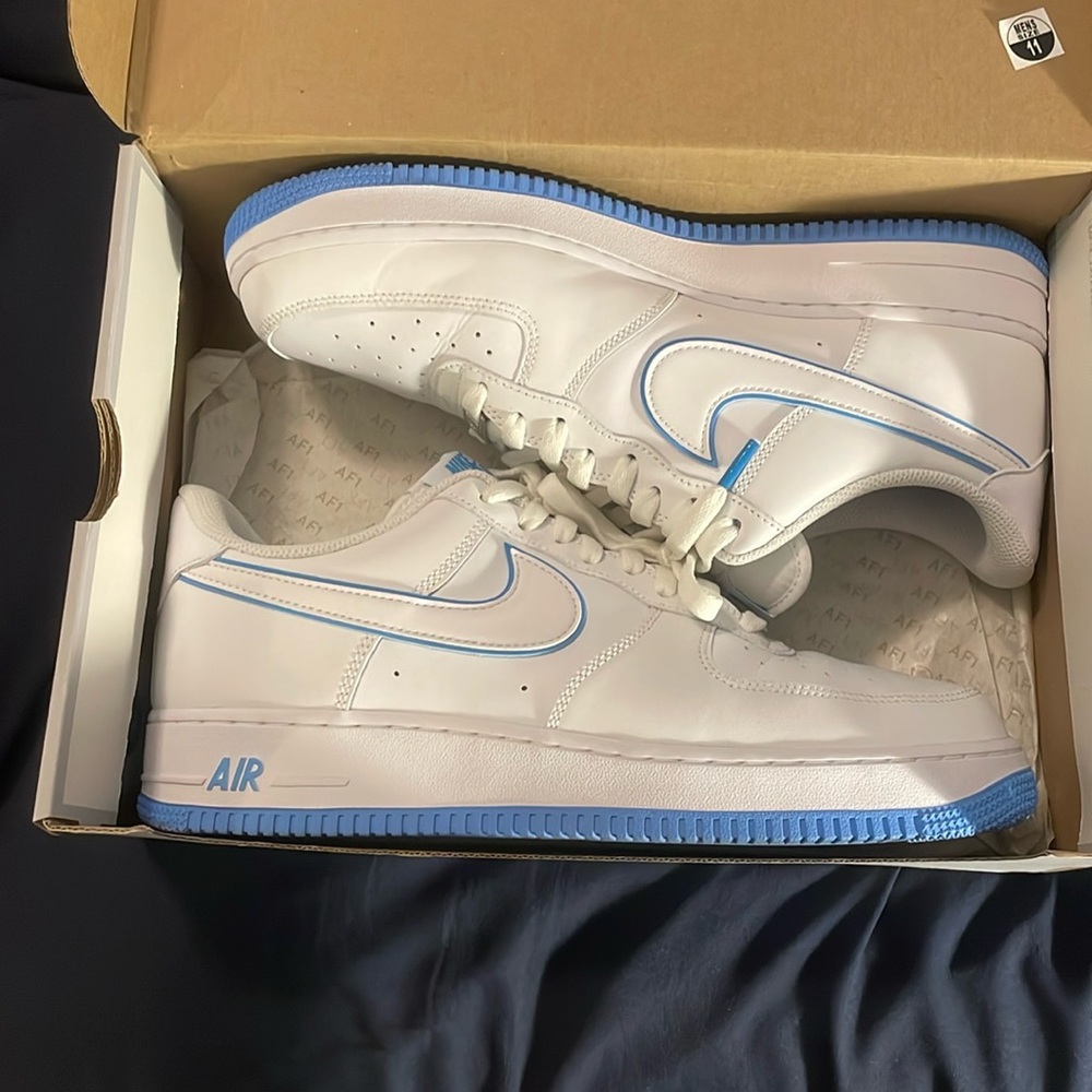 Nike Air Force 1 White University Blue Size 11, Used, 9/10, REPLACEMENT BOX